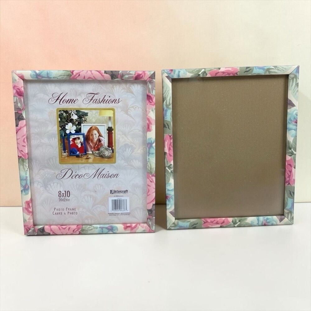 2 VTG Intercraft 8x10 Floral Photo Frame Deco Maison Rose Laminate 90s Retro